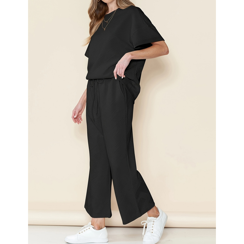 Molly | Sommer-Schnäppchen -50% Rabatt - Lässiges, lockeres, einfarbiges, kurzärmliges Oberteil und weite Hose, zweiteiliges Set