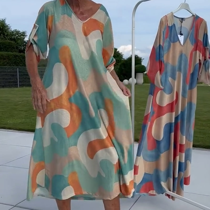 Kerry | Bedrucktes Damenkleid mit V-Ausschnitt für den Schrank