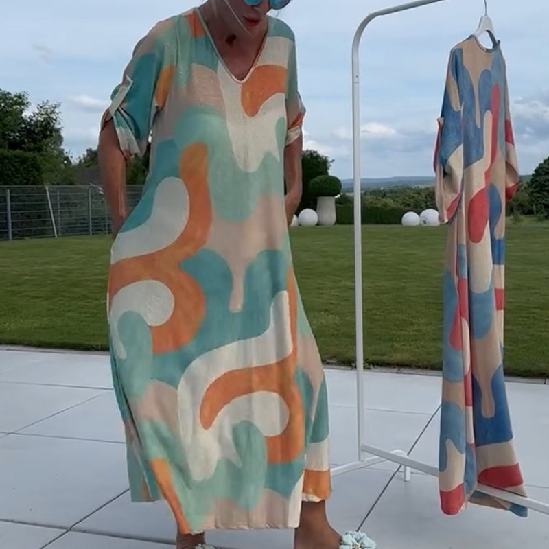 Kerry | Bedrucktes Damenkleid mit V-Ausschnitt für den Schrank