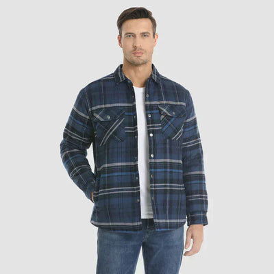 Herren Flanell Hemd Jacke lange Ärmel gesteppt gefüttert Plaid Mantel Button Down dicke Outwear für Winter