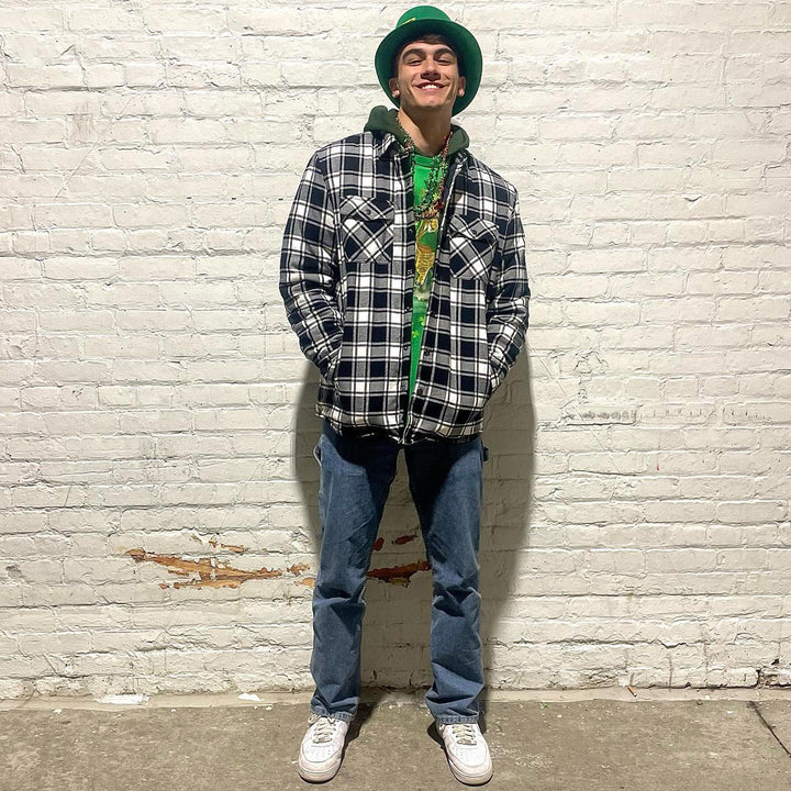 Herren Flanell Hemd Jacke lange Ärmel gesteppt gefüttert Plaid Mantel Button Down dicke Outwear für Winter