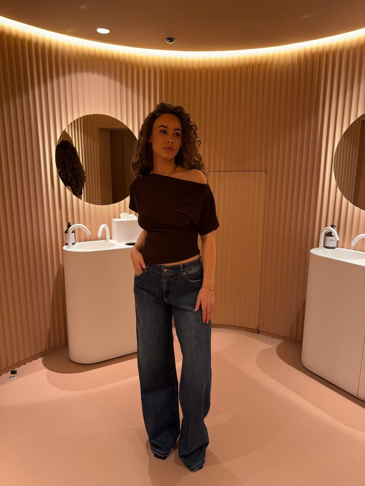 Damen Off-Shoulder Top Stretch Mesh Langarm