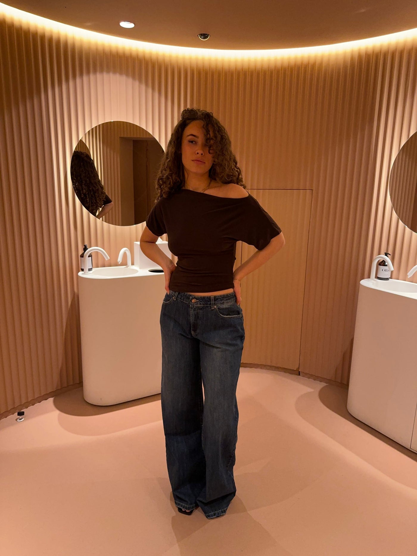 Damen Off-Shoulder Top Stretch Mesh Langarm