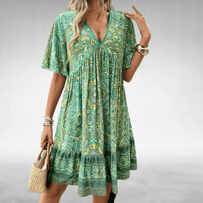 Talina - Bohemian Paisley Print V-Ausschnitt Sommerkleid