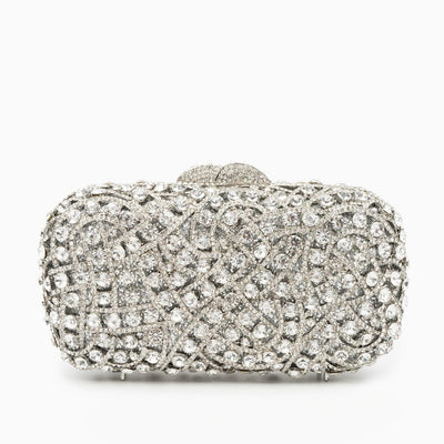 Valentina | Silberne Clutch mit Kristallbesatz – Glitzernde Abendtasche für Damen mit funkelndem Strass