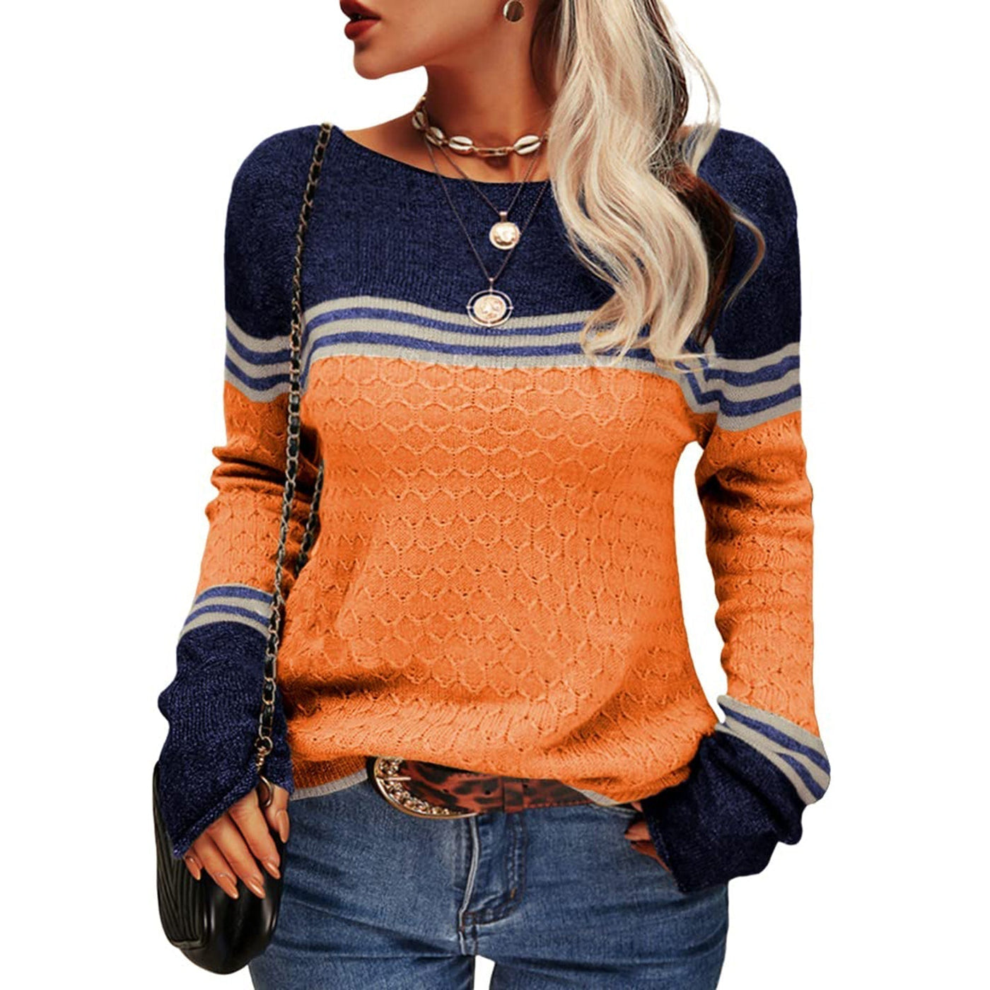 Damen Modischer Streifen-Pullover