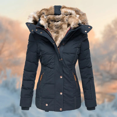 Winter Steppjacke mit Plüschfutter und Kapuze für Damen
