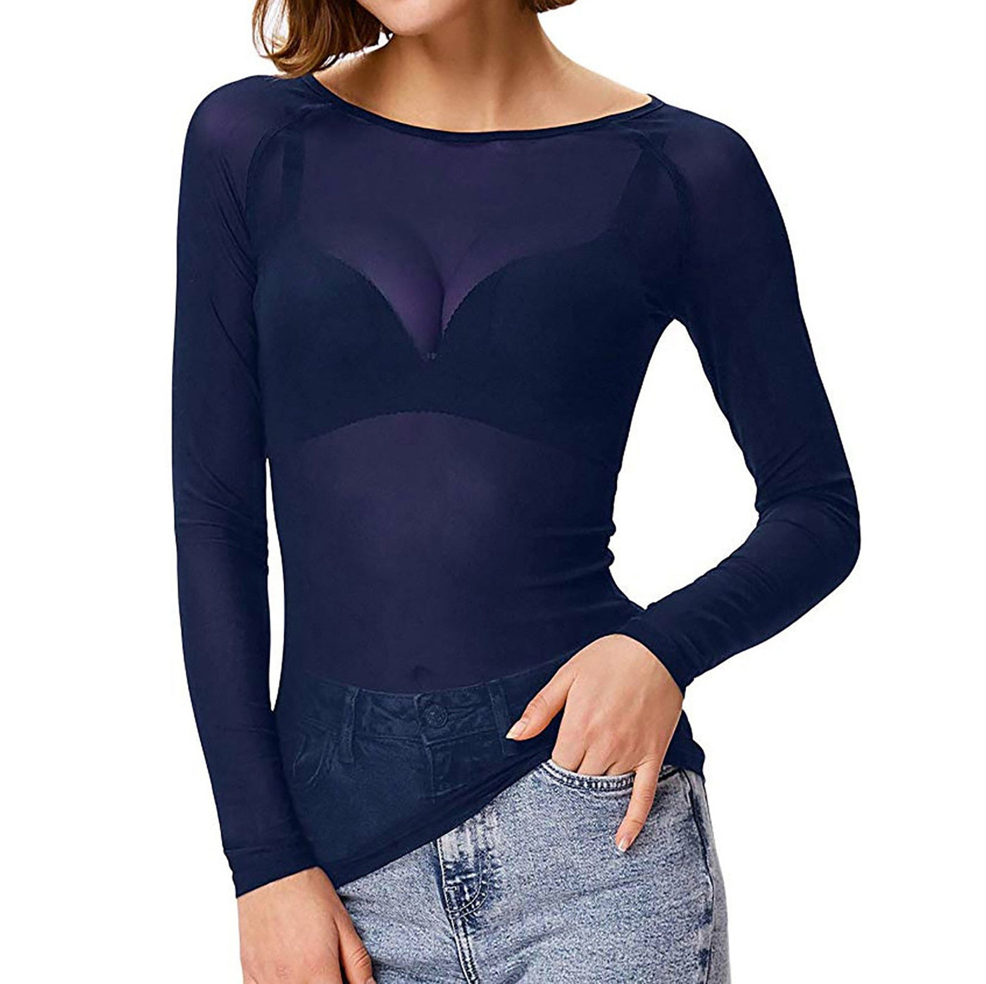 Verführerisches Mesh-Top transparent langärmlig Damen