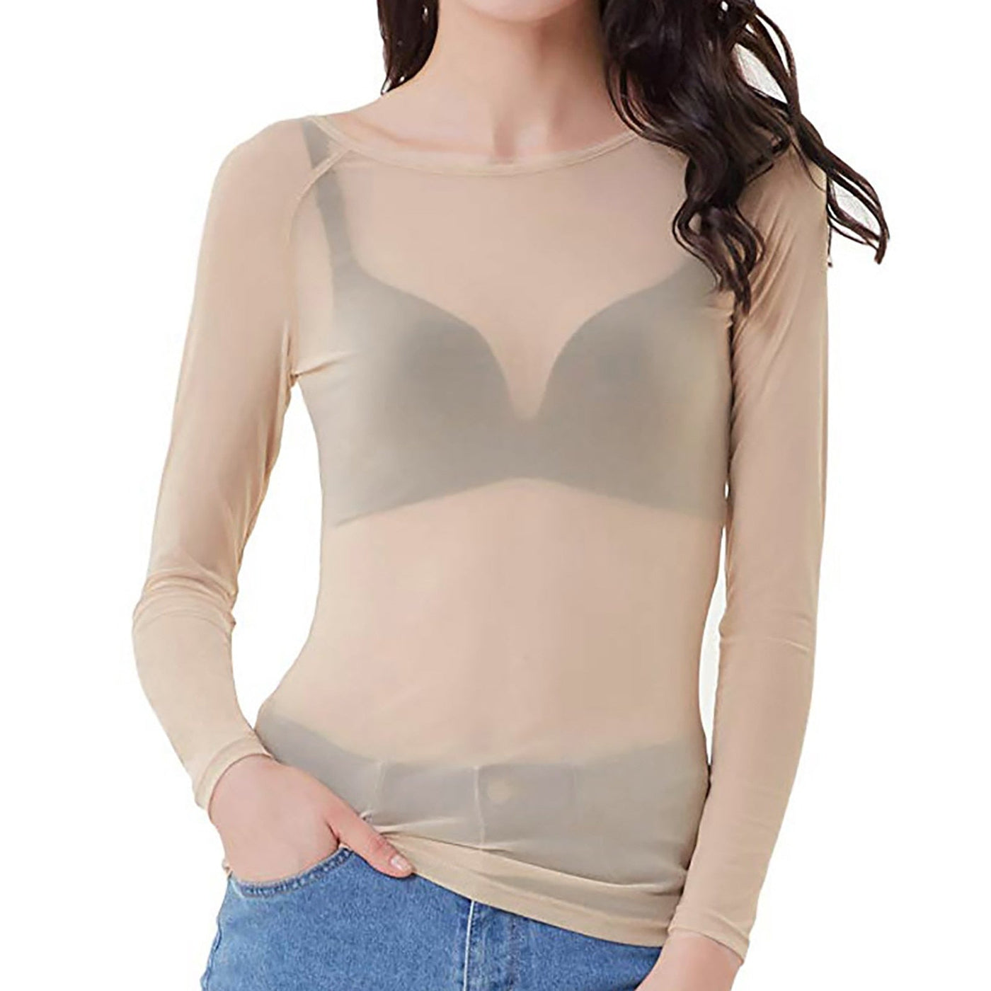 Verführerisches Mesh-Top transparent langärmlig Damen