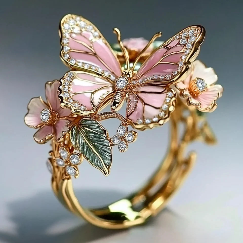 Brillant Schmetterling Ring in Vintage Gold